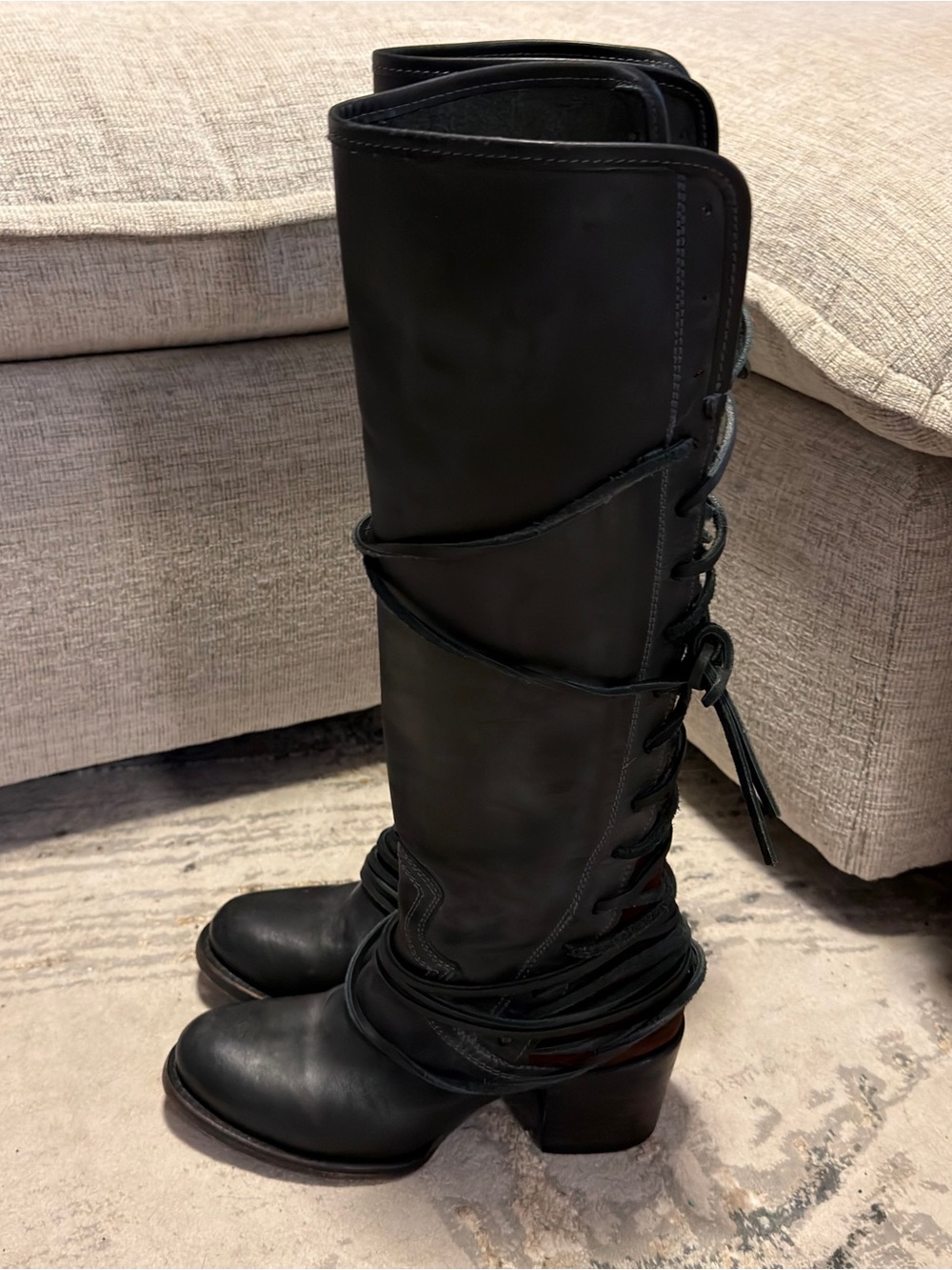 Freebird by Steven Black Over-the-Knee Leather Boots with Wrap Strap - Picture 5 of 10